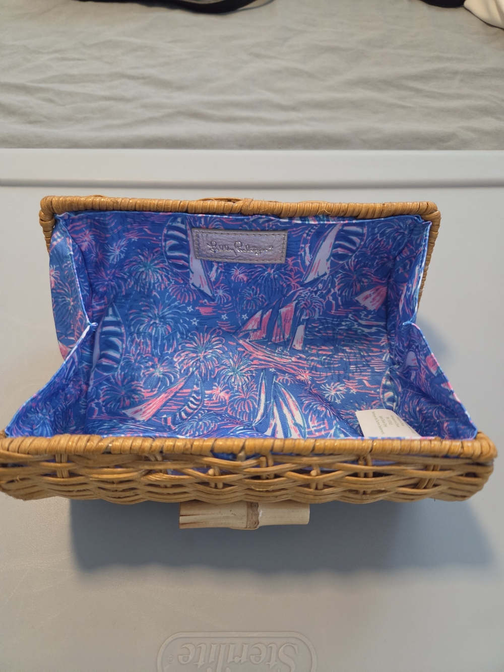 Lilly Pulitzer Blue & Pink Patterned Wicker Clutch